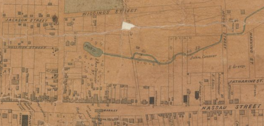 Detail from the Bevan Map showing Vandeventer Pond.